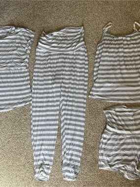 Old Navy Gray and White Striped maternity nursing Pajama Set